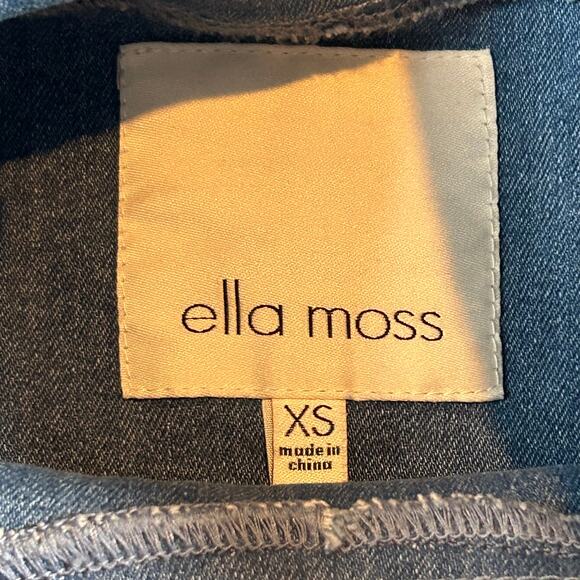 Ella Moss Denim Patchwork Funnel Neck Top Blue Colorblock Soft Grunge XS - Picture 7 of 7